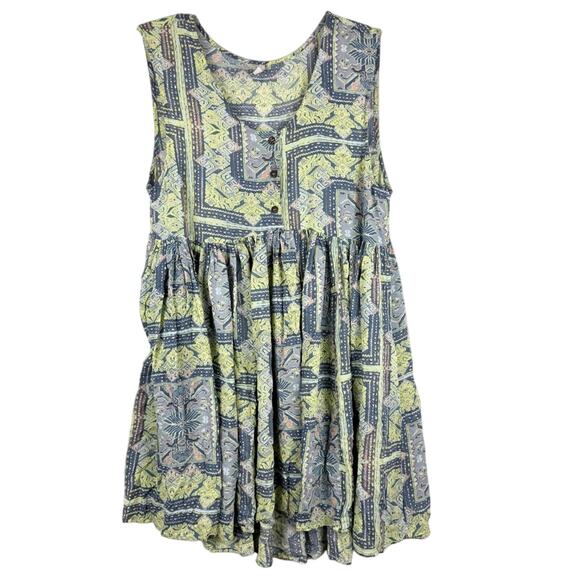 Free People Take Me to Thailand Sleeveless Boho Babydoll Dress Fog Combo Sz M - Picture 7 of 16